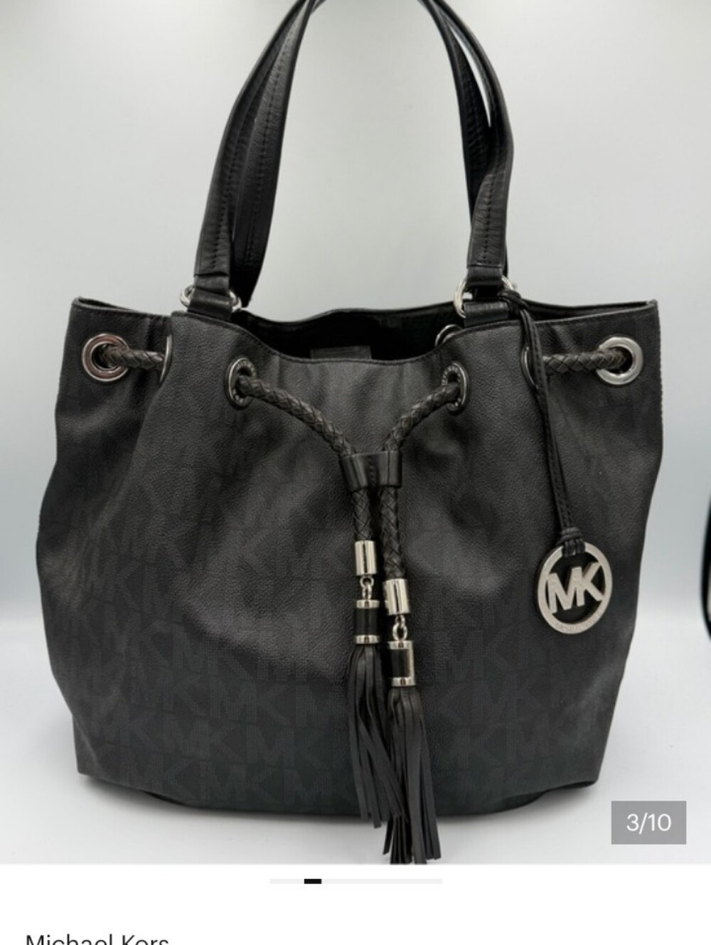 Michael Kors Black Leather Drawstring Tote